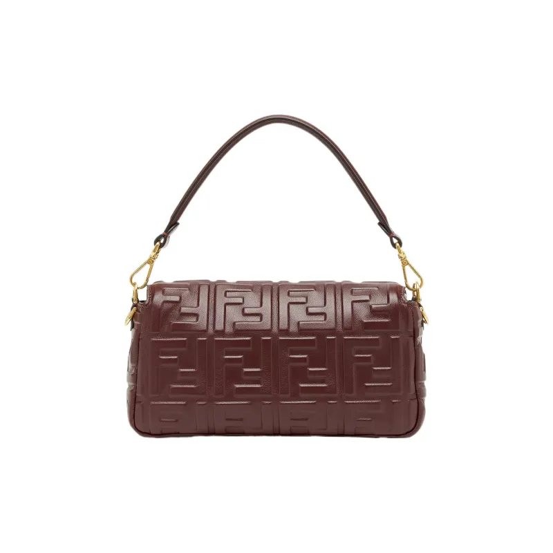 FENDI Baguette Lambskin Shoulder Bag Crossbody Bag Handbag Medium Size Women's Burgundy-3