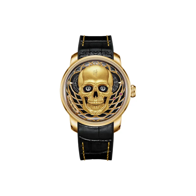 LUCKY HARVEY Craft Master Collection Skull Automatic Mechanical Movement Rubber Strap Watch Men's Watches Black Dial-6