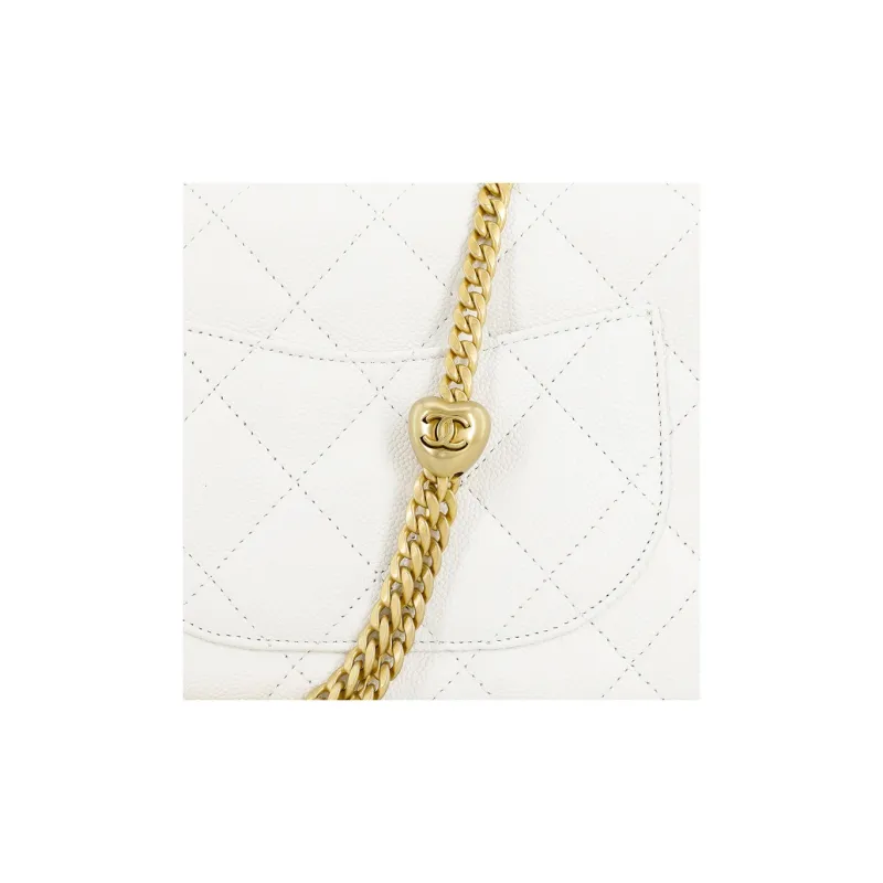 CHANEL 23P SS Grain Embossed Cow Leather Mini Square Flap Bag, Shoulder Bag, Crossbody Bag Tubas Women's White-4