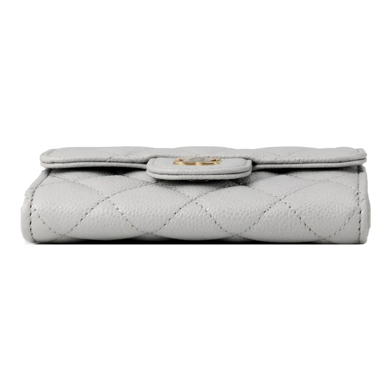 CHANEL Grain Embossed Litchi Grain Calfskin Coin Purse, Wallet, Card Holder Regular Women's Gray Green-3