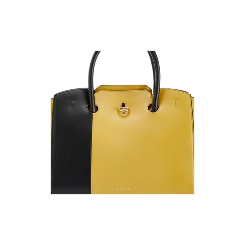 Furla Soft Calfskin Tote Bag Shopping Bag Shoulder Bag Crossbody Bag Handbag Women's Yellow/Black-4