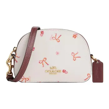 COACH Serena Canvas With Leather Shoulder Bag, Crossbody Bag Mini Women's Chalk & Wine Multicolor