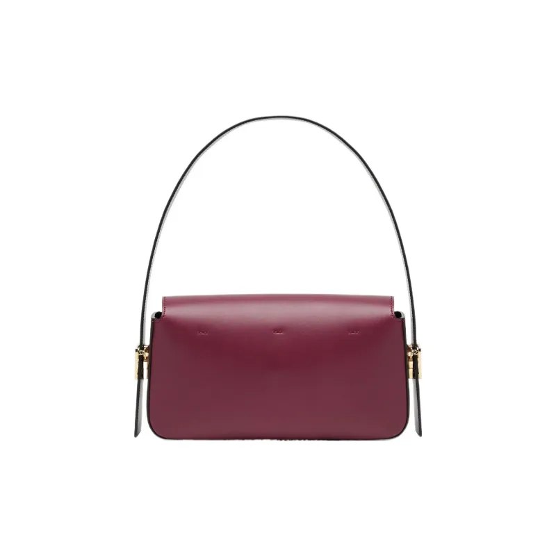 FENDI Baguette Calfskin Crossbody Bag, Shoulder Bag Women's Burgundy & Black-3