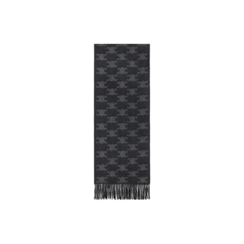 CELINE Fringed Scarf In Monogram Cashmere-0