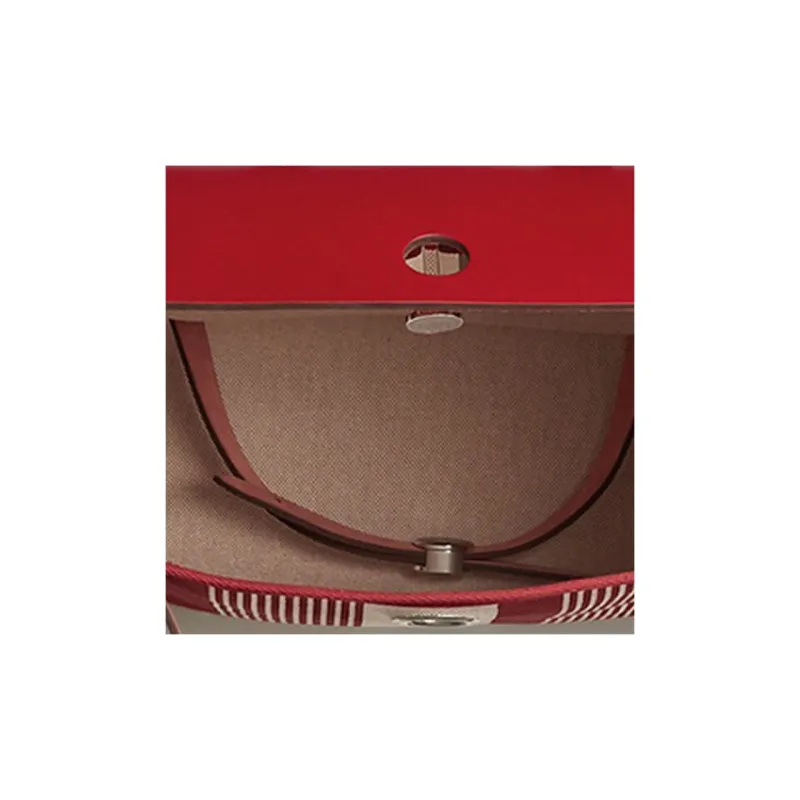 HERMES Herbag Canvas With Leather Backpack Unisex Bordeaux Red Light Beige Beige Spicy Pepper Red-3