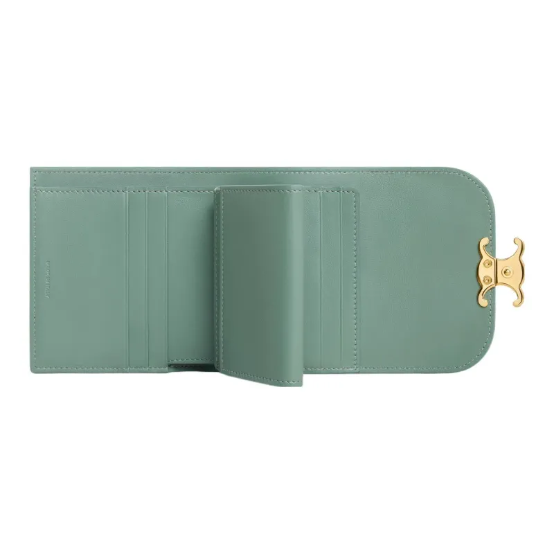 CELINE Triomphe Shiny Cow Leather Wallet Small Size Women's Celadon Green-3