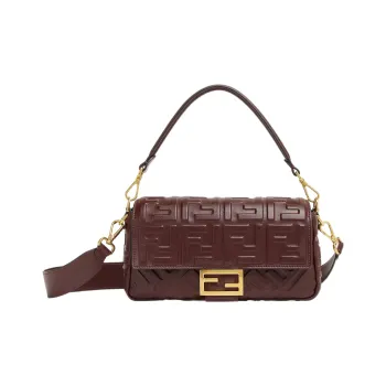 FENDI Baguette Lambskin Shoulder Bag Crossbody Bag Handbag Medium Size Women's Burgundy