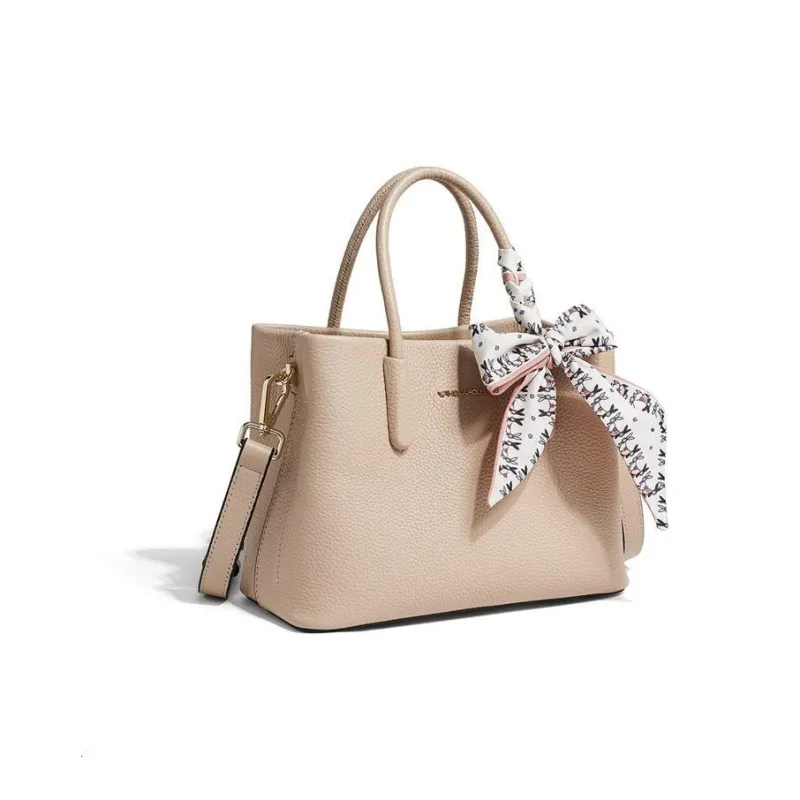 RED DRAGONFLY Top Grain Cow Leather With Microfiber Synthetic Leather Crossbody One Shoulder Handbag Women's Apricot-2