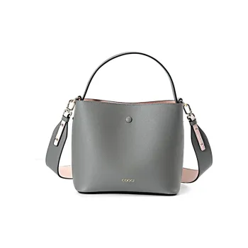 COOGI Cow Leather Tote Bag Crossbody Bag Shoulder Bag Handbag Large Size Women's Black/Gray