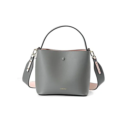 COOGI Cow Leather Tote Bag Crossbody Bag Shoulder Bag Handbag Large Size Women's Black/Gray
