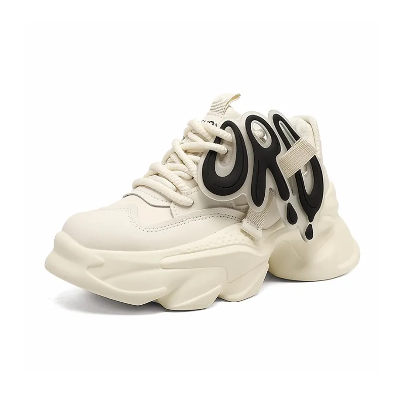 ORD Phantom Phantom Collection Cushioning Lightweight Height Increasing Low Top Chunky Sneakers 6cm Unisex Beige Black-2