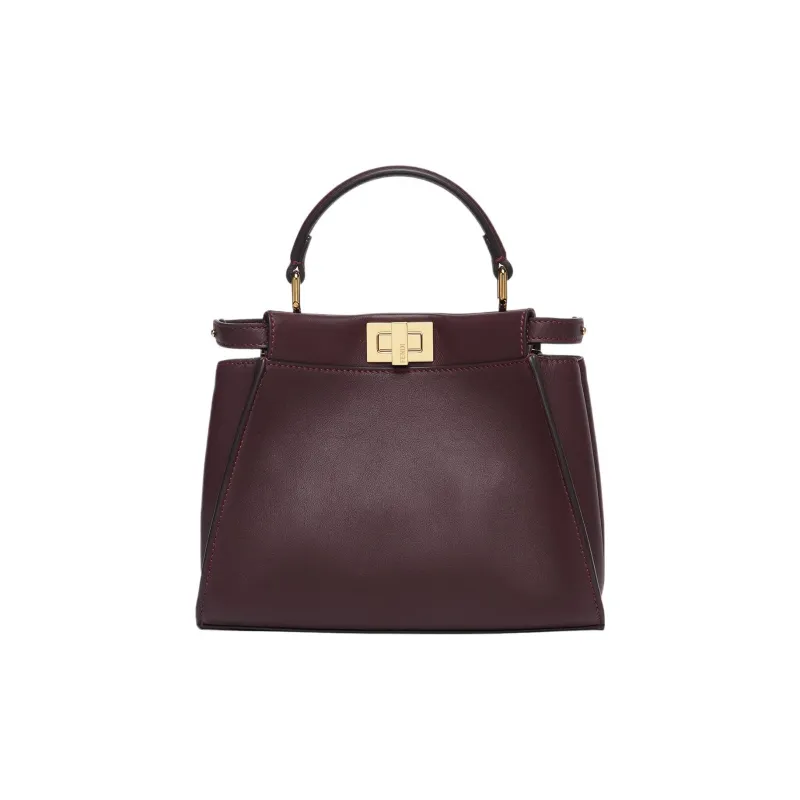 FENDI Peekaboo Cow Leather Shoulder Bag Crossbody Bag Handbag Mini Women's Burgundy-1