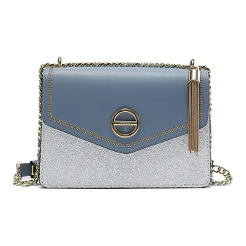 COOGI Cow Leather Small Square Bag Shoulder Bag Crossbody Bag Medium Size Women's Gray Blue/Pink