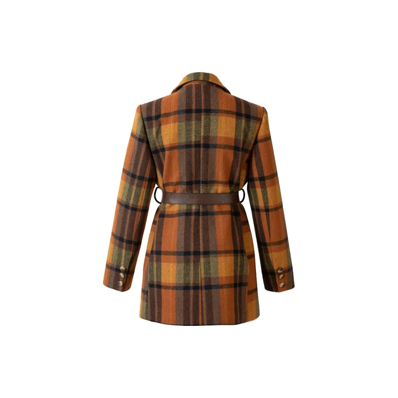 LOUISY AO Coats Women's Coffee Brown Plaid-1