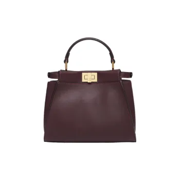 FENDI Peekaboo Cow Leather Shoulder Bag Crossbody Bag Handbag Mini Women's Burgundy