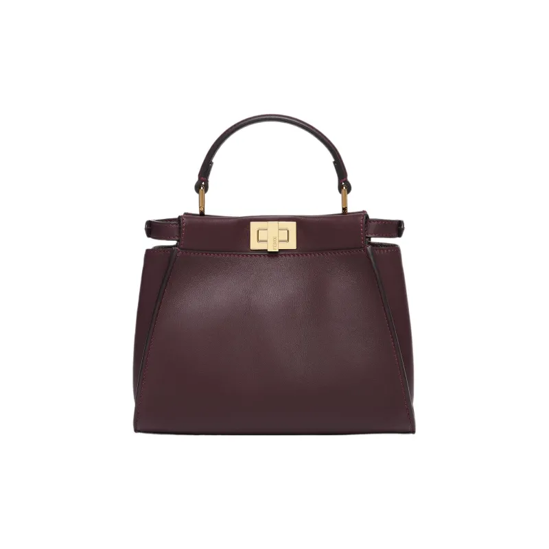 FENDI Peekaboo Cow Leather Shoulder Bag Crossbody Bag Handbag Mini Women's Burgundy-0