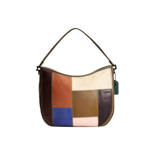COACH Tabby Leather Hobo Bag, Handbag, Shoulder Bag Large Size Women's Brass With Army Green