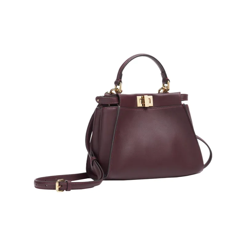FENDI Peekaboo Cow Leather Shoulder Bag Crossbody Bag Handbag Mini Women's Burgundy-2