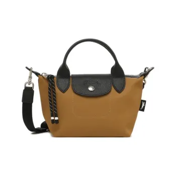 LONGCHAMP Canvas With Leather Canvas Bag Dumpling Bag One Shoulder Handbag Extra Small Women's Tobacco