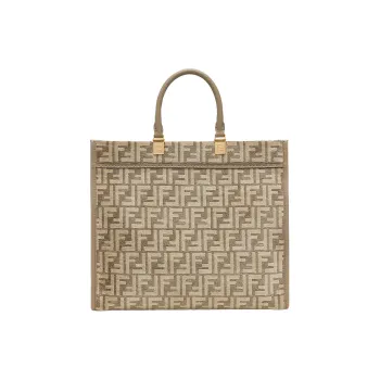 FENDI Sunshine Viscose Tote Bag Shopping Bag Handbag Medium Size Women's Dove Gray