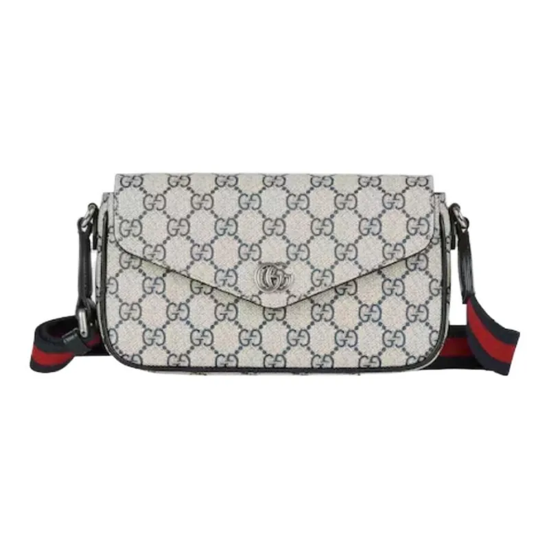 GUCCI Ophidia Canvas With Leather Trim Canvas Bag Shoulder Bag Crossbody Bag Mini Women's Beige & Blue-0