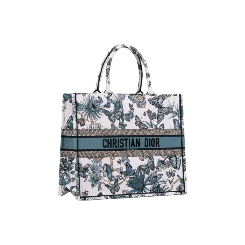 DIOR BookTote Embroidery Tote Bag, Shopping Bag, Handbag Large Size Women's White & Midnight Blue-1