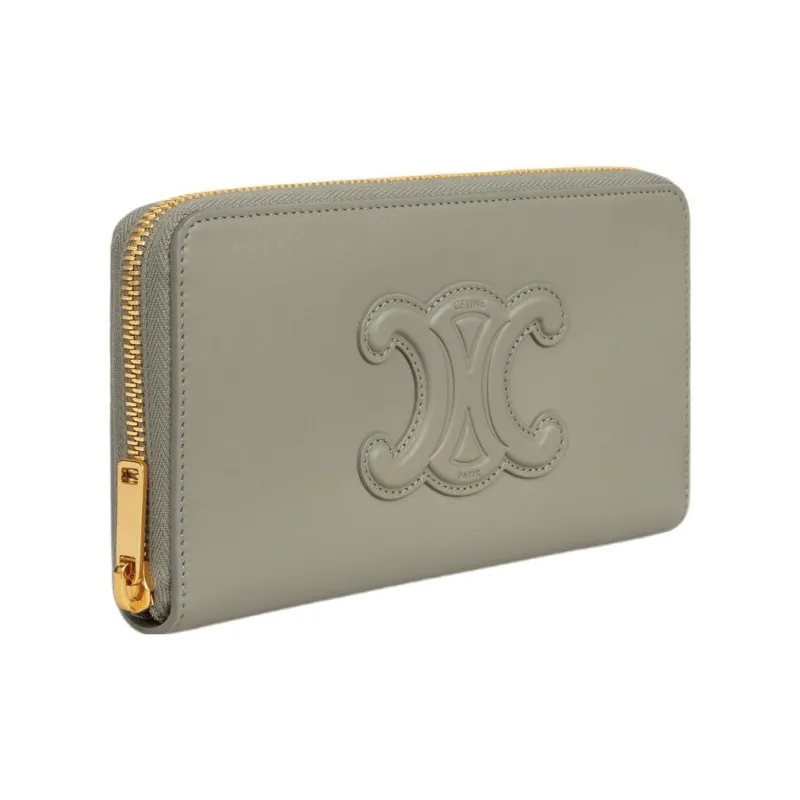 CELINE Smooth Calf Leather Wallet Large Size Women's Green Clay-1