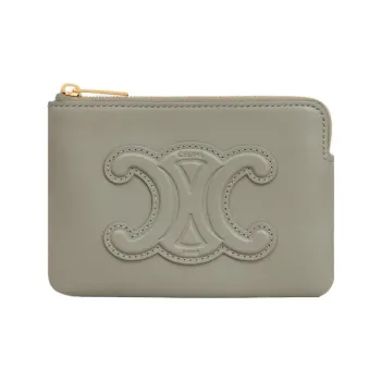 CELINE Triomphe Smooth Cow Leather Card Holder Coin Purse Women's Green Clay