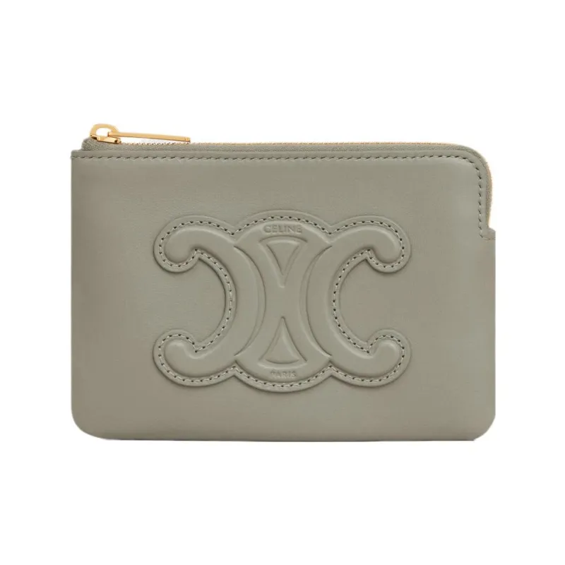 CELINE Triomphe Smooth Cow Leather Card Holder Coin Purse Women's Green Clay-0