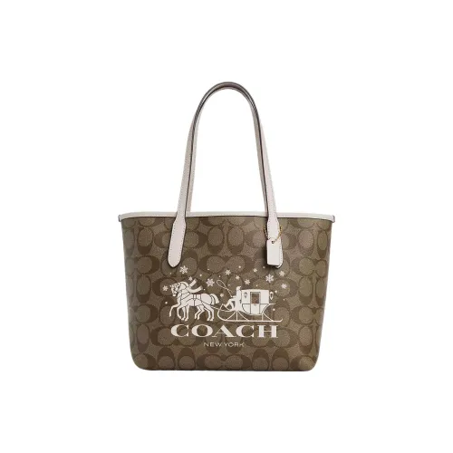 COACH City Coated Canvas With Smooth Leather Madison Bag Shopping Bag Handbag Mini Women's Khaki