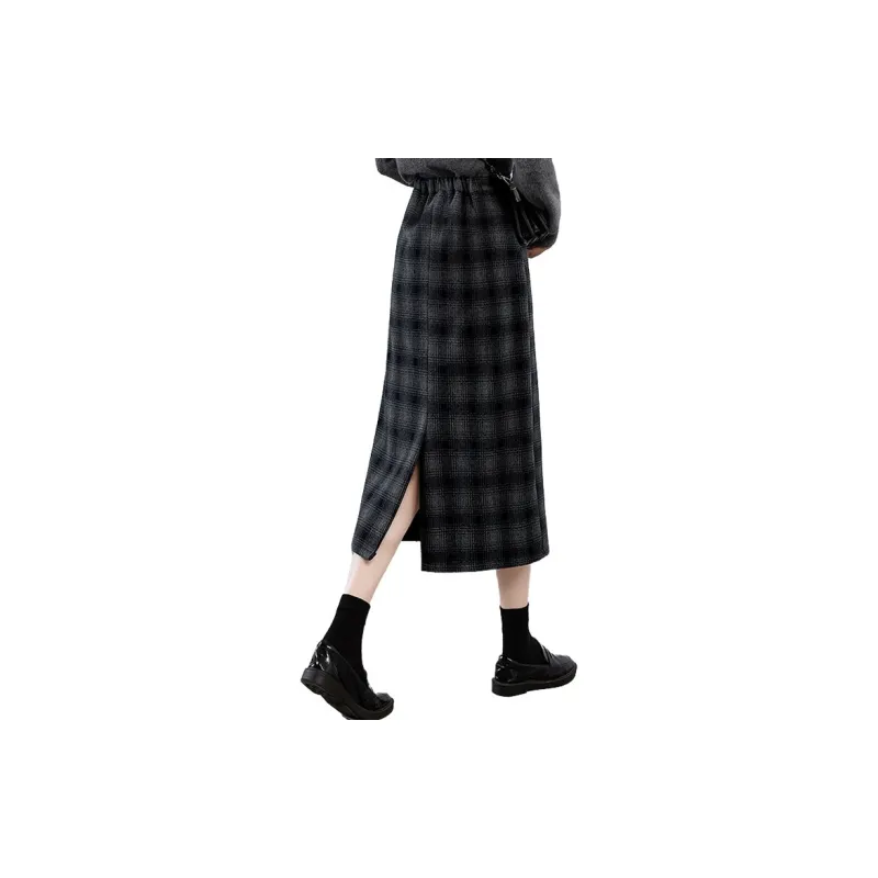 Cypress House Casual Long Skirt Women's Black Gray Blue Plaid-1
