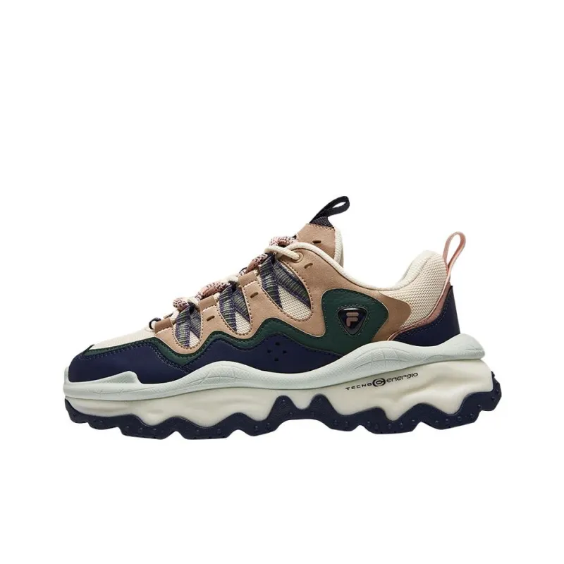 FILA FUSION QD 96 DX Height Increasing Wear Resistant Slip Resistant Low Top Chunky Sneakers Women's Light Khaki-0
