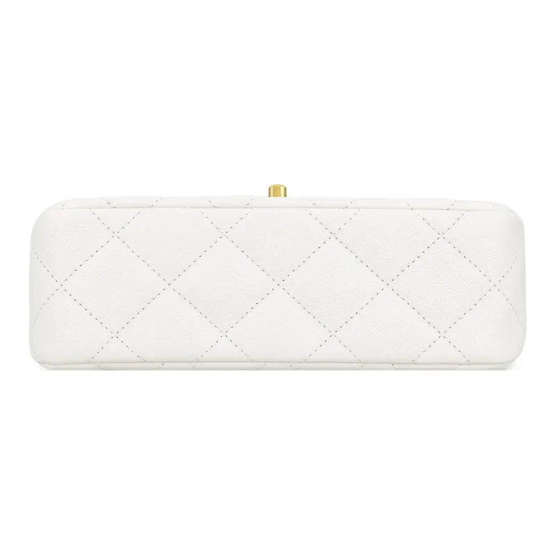 CHANEL 23P SS Grain Embossed Cow Leather Mini Square Flap Bag, Shoulder Bag, Crossbody Bag Tubas Women's White-3
