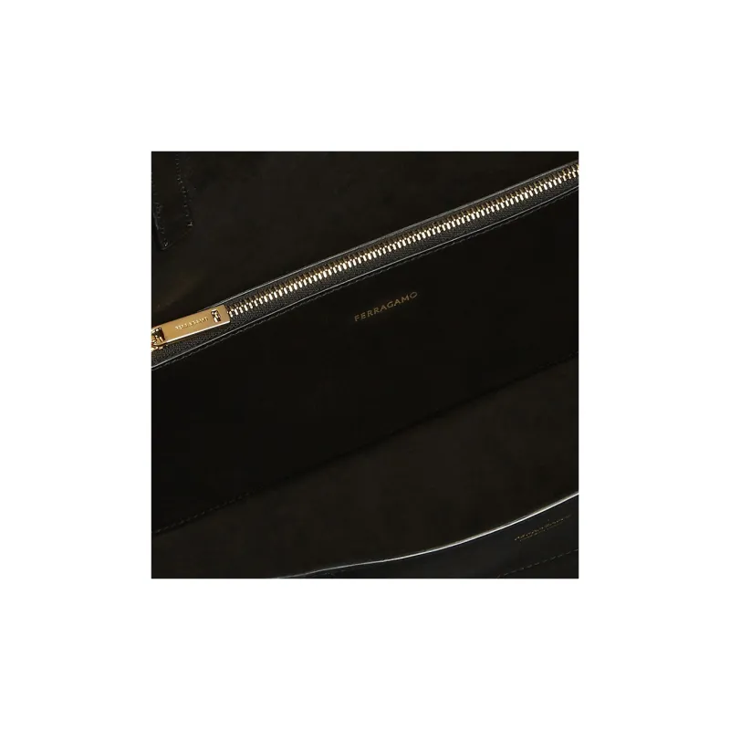 FERRAGAMO Smooth Calf Leather Tote Bag Shopping Bag Handbag Small Size Women's Black-4