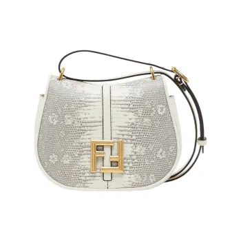 FENDI Calfskin With Lizard Skin Shoulder Bag, Crossbody Bag Mini Women's White
