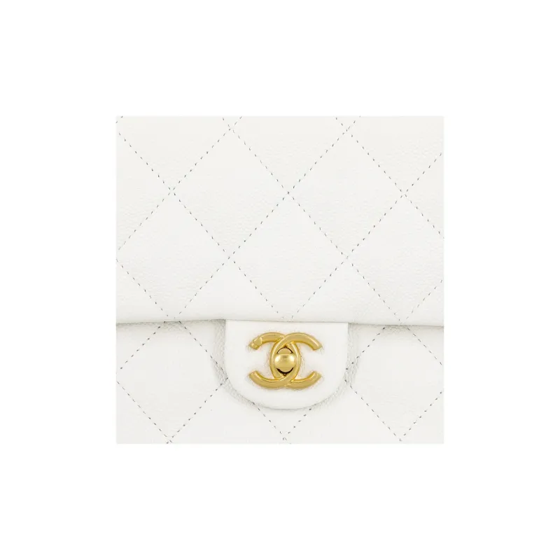 CHANEL 23P SS Grain Embossed Cow Leather Mini Square Flap Bag, Shoulder Bag, Crossbody Bag Tubas Women's White-5