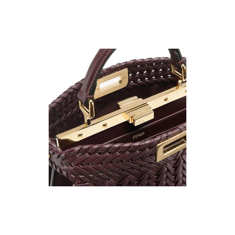 FENDI Peekaboo ISeeU Calfskin Shoulder Bag Crossbody Bag Handbag Small Size Women's Burgundy-4