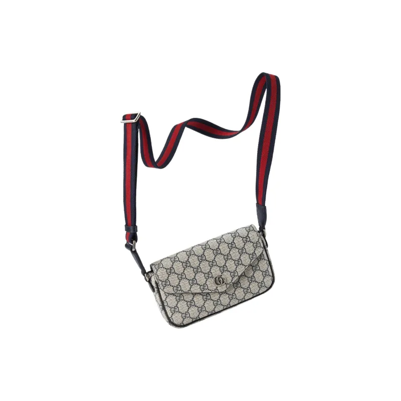 GUCCI Ophidia Canvas With Leather Trim Canvas Bag Shoulder Bag Crossbody Bag Mini Women's Beige & Blue-2