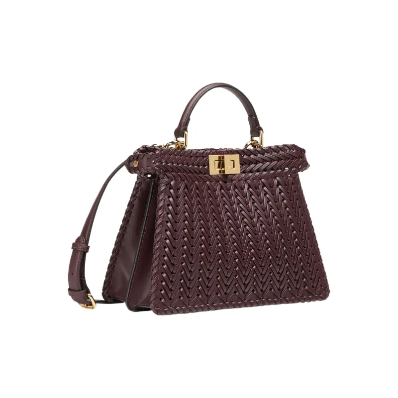 FENDI Peekaboo ISeeU Calfskin Shoulder Bag Crossbody Bag Handbag Small Size Women's Burgundy-1
