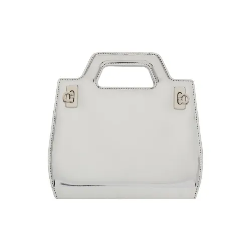 FERRAGAMO Calfskin Shoulder Bag Crossbody Bag Handbag Mini Women's Silver