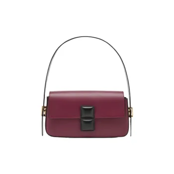 FENDI Baguette Calfskin Crossbody Bag, Shoulder Bag Women's Burgundy & Black