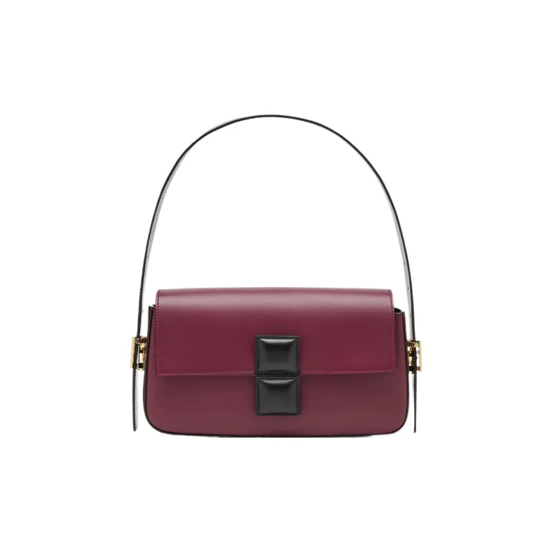 FENDI Baguette Calfskin Crossbody Bag, Shoulder Bag Women's Burgundy & Black-0