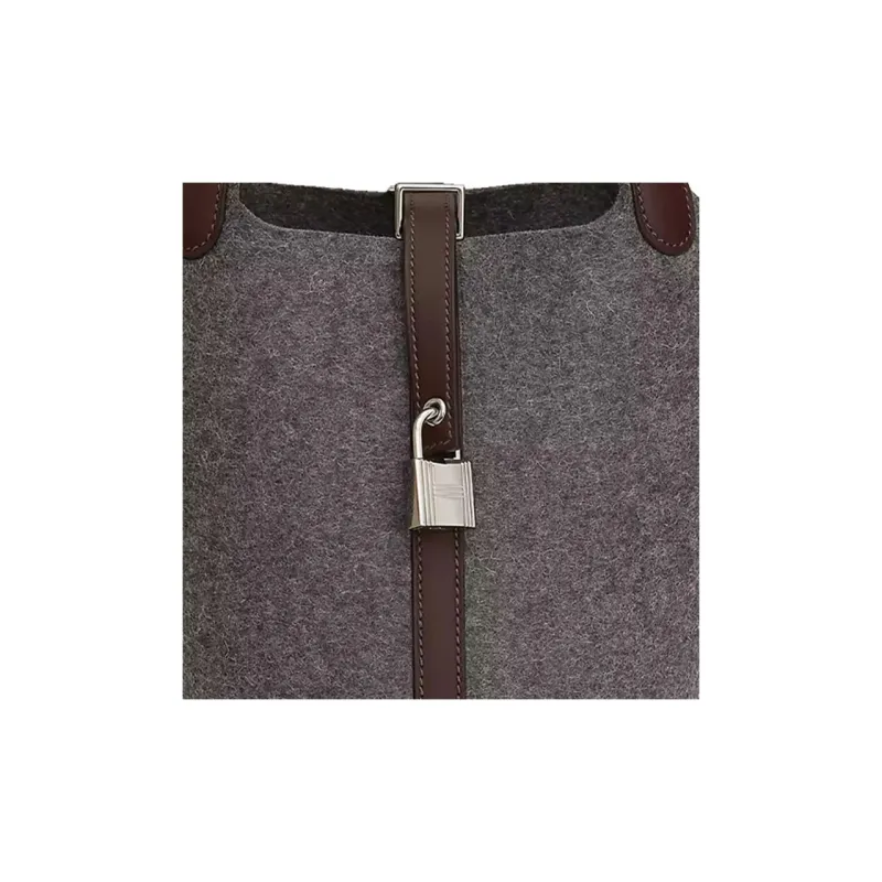 HERMES Picotin Lock Cow Leather Patchwork With Wool Basket Bag Handbag 18 Unisex Medium Grey/Havana-4