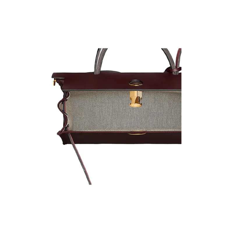 HERMES Herbag Zip Berline Canvas And Hunter Cow Leather Shoulder Bag Crossbody Bag Handbag Unisex Saddle Red-4