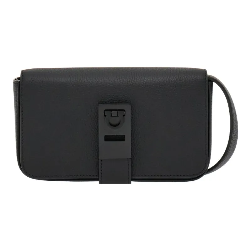 FERRAGAMO Stamped Calfskin Crossbody Bag Shoulder Bag Men's Black-0