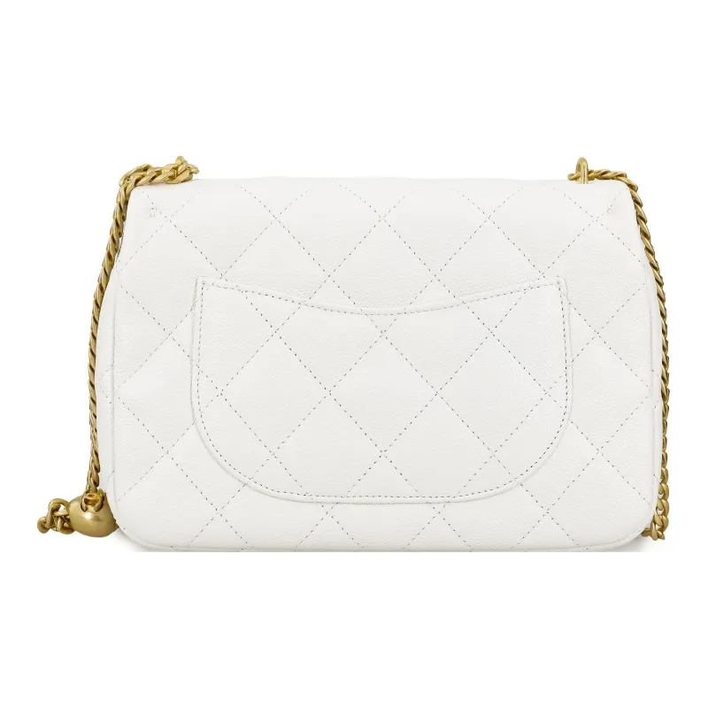 CHANEL 23P SS Grain Embossed Cow Leather Mini Square Flap Bag, Shoulder Bag, Crossbody Bag Tubas Women's White-2