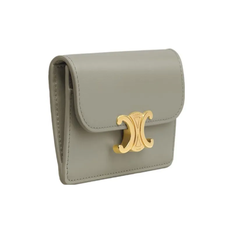 CELINE Triomphe Shiny Calfskin Wallet Women's Green Clay-1