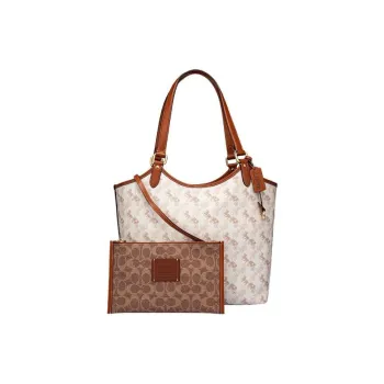 COACH Day Cow Leather Patchwork With Artificial Leather Combo Bag Handbag Shoulder Bag Women's Ivory White