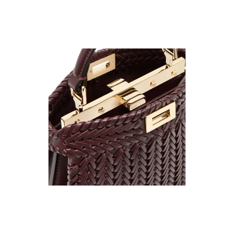 FENDI Peekaboo ISeeU Calfskin Shoulder Bag Crossbody Bag Handbag Regular Women's Burgundy-4