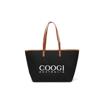 COOGI Fabric, Synthetic Leather Tote Bag, Shopping Bag, Shoulder Bag Large Size Women's Ecru/Black